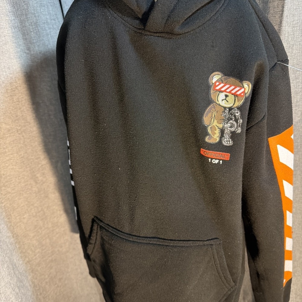 RGSTR Boys Black Cyborg Teddy Bear Hoodie Be Real Graphic Sweatshirt Size 14/16